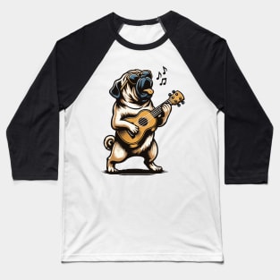 Dog Playing Guitar Singing Pug Funny Pugfather Baseball T-Shirt